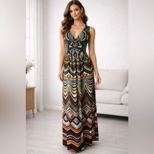 Chico's Maxi Dress 1 8 10 Medium Long Colorful Boho Washable Stretch $129 NEW